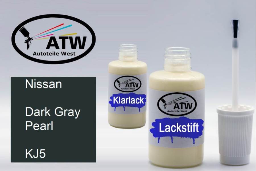 Nissan, Dark Gray Pearl, KJ5: 20ml Lackstift + 20ml Klarlack - Set, von ATW Autoteile West.